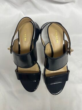 Coach GUC Black Patent Leather Wide-Strap Slingback Heels,      Sz 7B, look pics
